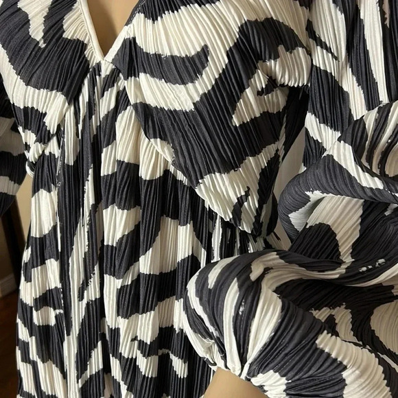 H&M animal print dress,,Black & white zebra print crinkle,balloon sleeves,tiered - Picture 6 of 16